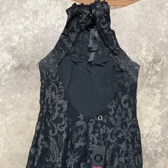 Save The‎ Queen Dress Womens Sz Medium Black Halter Trumpet Train Evening Open - Picture 10 of 16